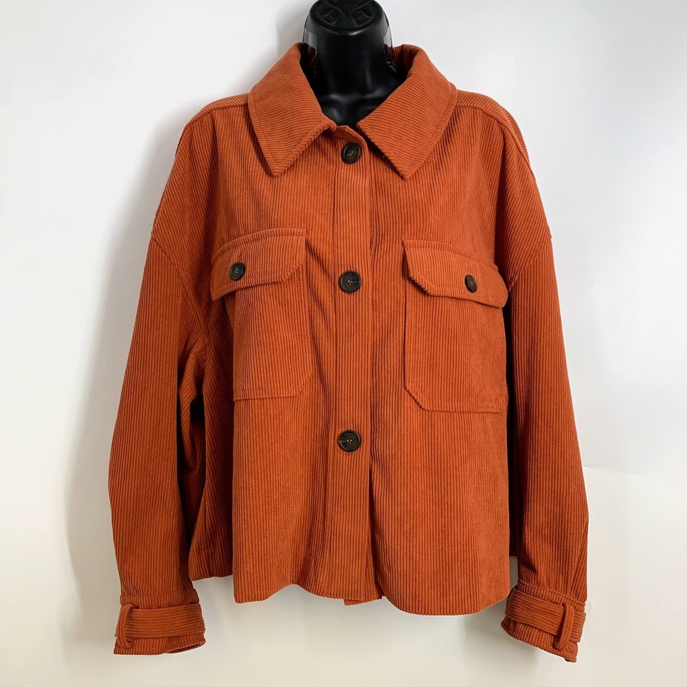 Avec Les Filles Corduroy Overshirt Jacket Women's‎ XL Rust Brown Button Up
